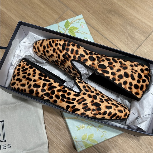 NWT - BIRDIES ‘Starling’ Leopard / Cheetah Print HairCalf Loafers & Dust Bag - Picture 1 of 8